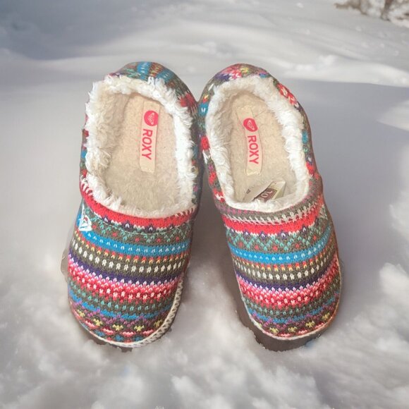 Roxy Snowbird Slipper Children Size 3 Woven Hegge Faux Shearling Scandinavian - Picture 2 of 8